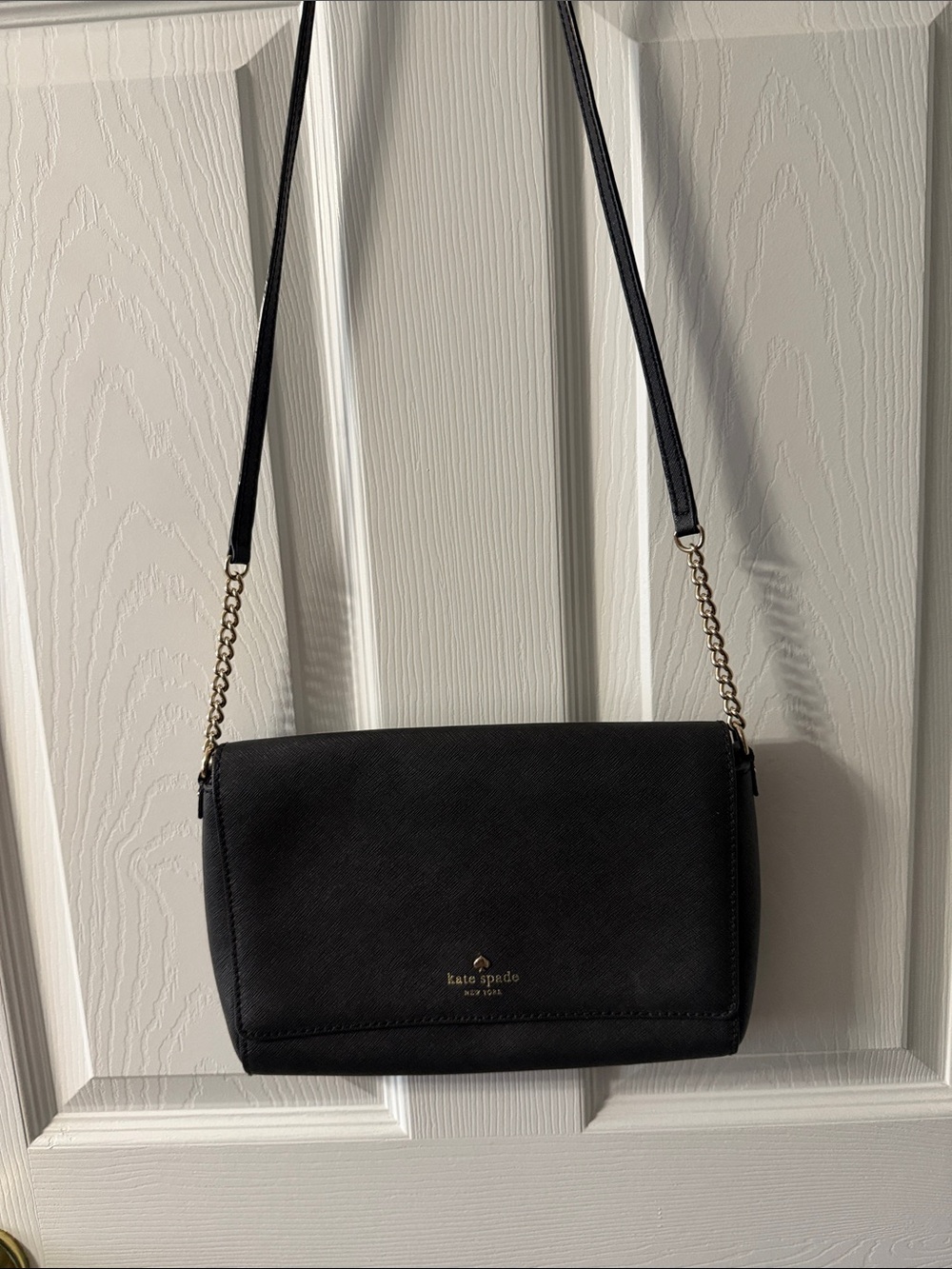 kate spade Black Leather Crossbody with Gold Chain Strap